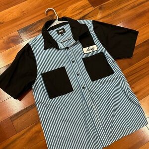 Stussy Black and Blue Striped Casual Shirt